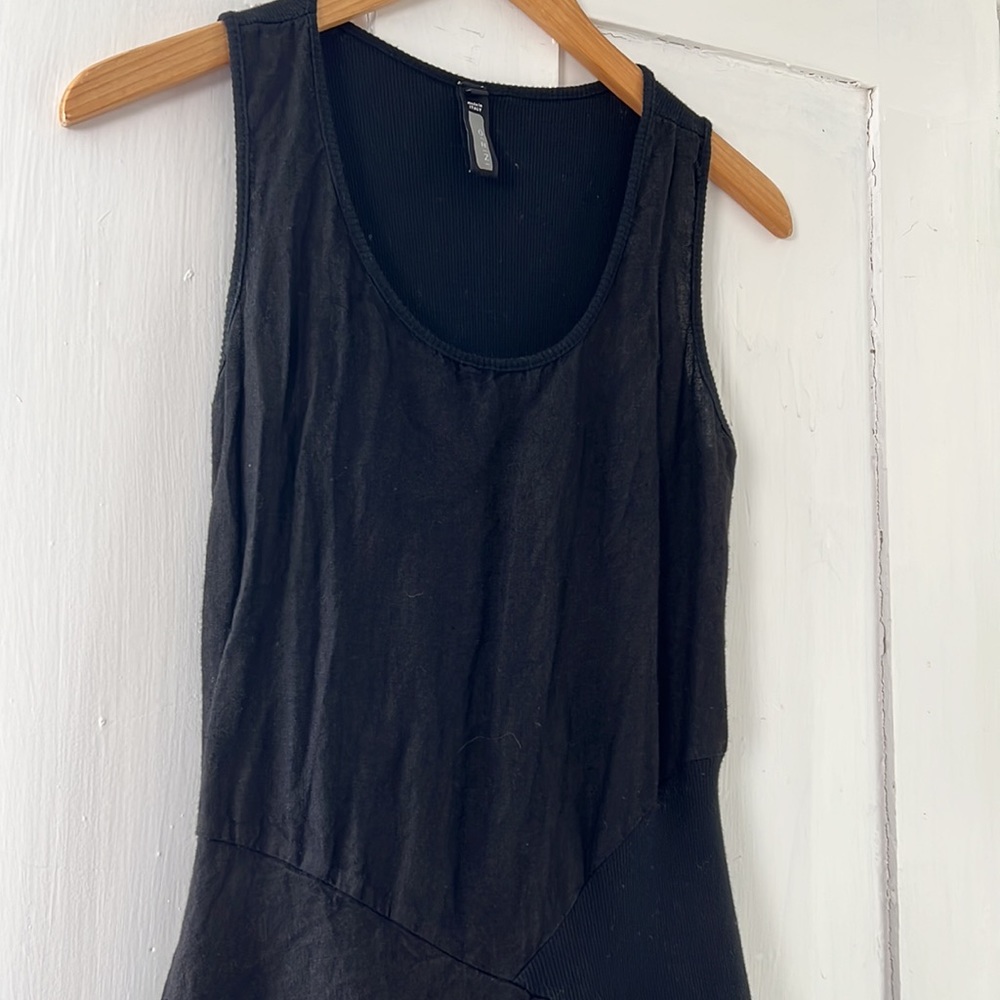 Women's Black Italian Linen Midi Tank Dress - Picture 3 of 10